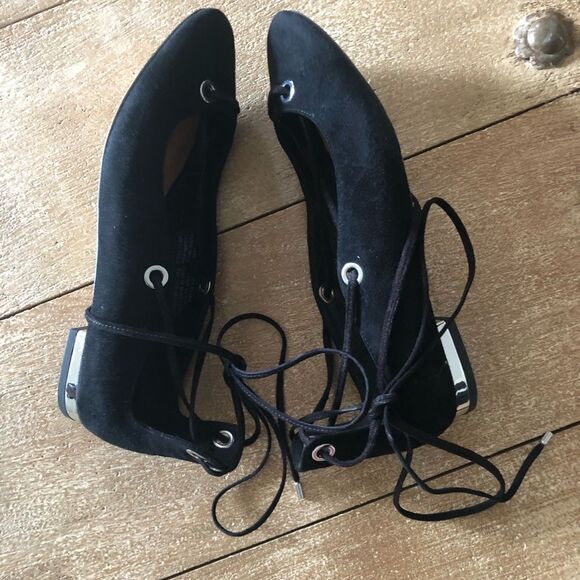 Halogen black suede lace up flats shoes Size 7.5 - Picture 2 of 6